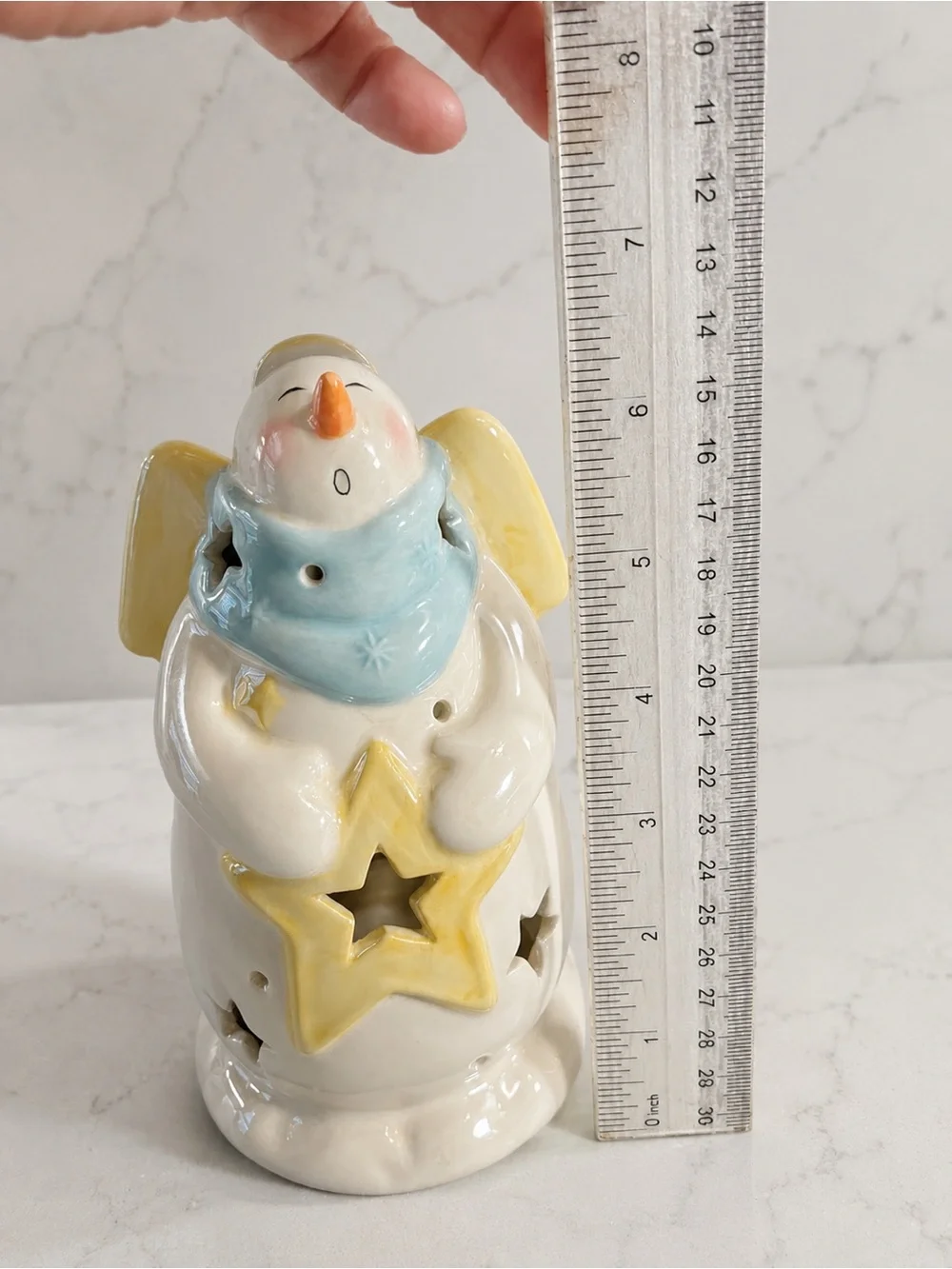 Vintage 2001 Yankee Candle Snowman Angel Ceramic Tea Light Holder 8”